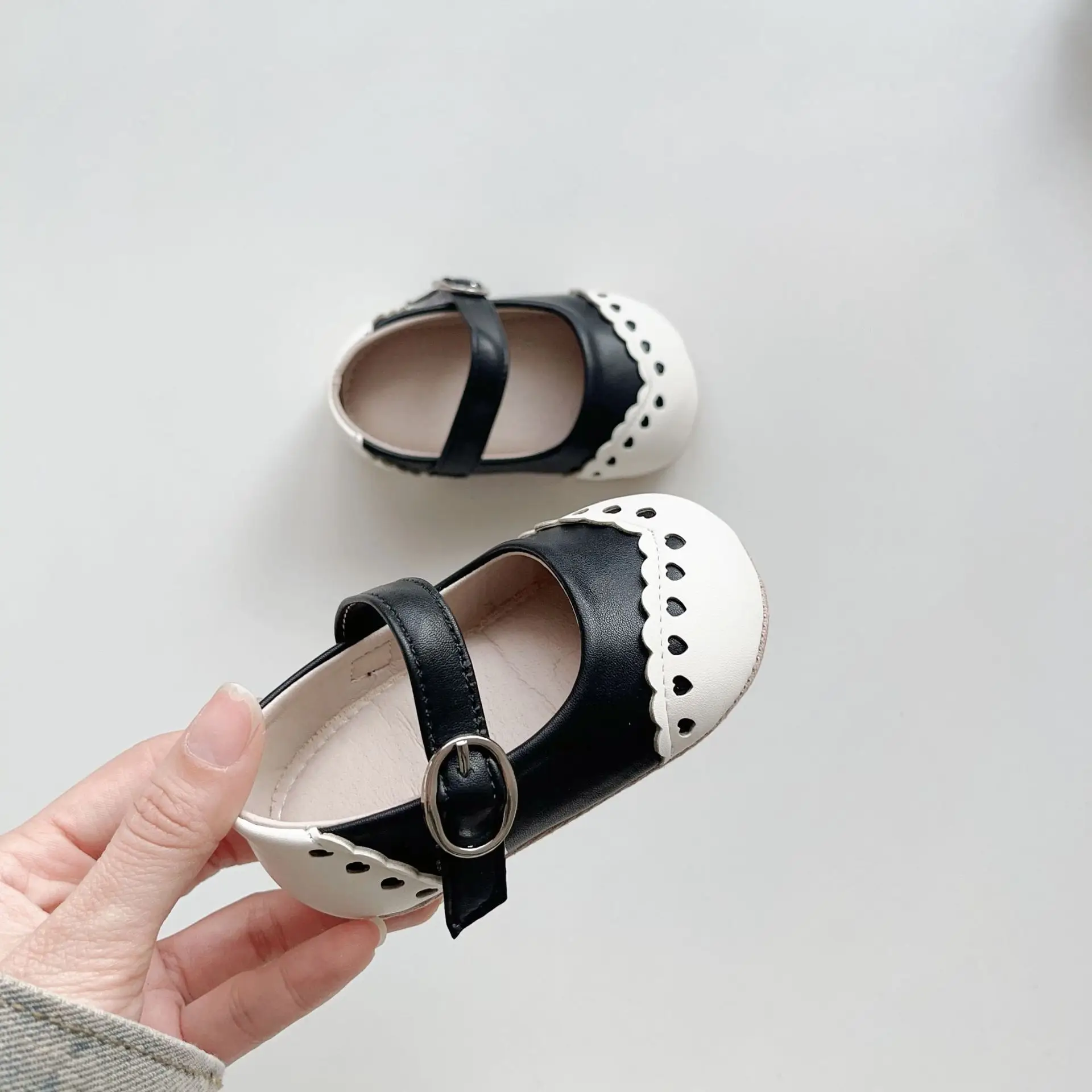 Korean Style Baby Toddler Shoes Silver Hook & Loop Flat