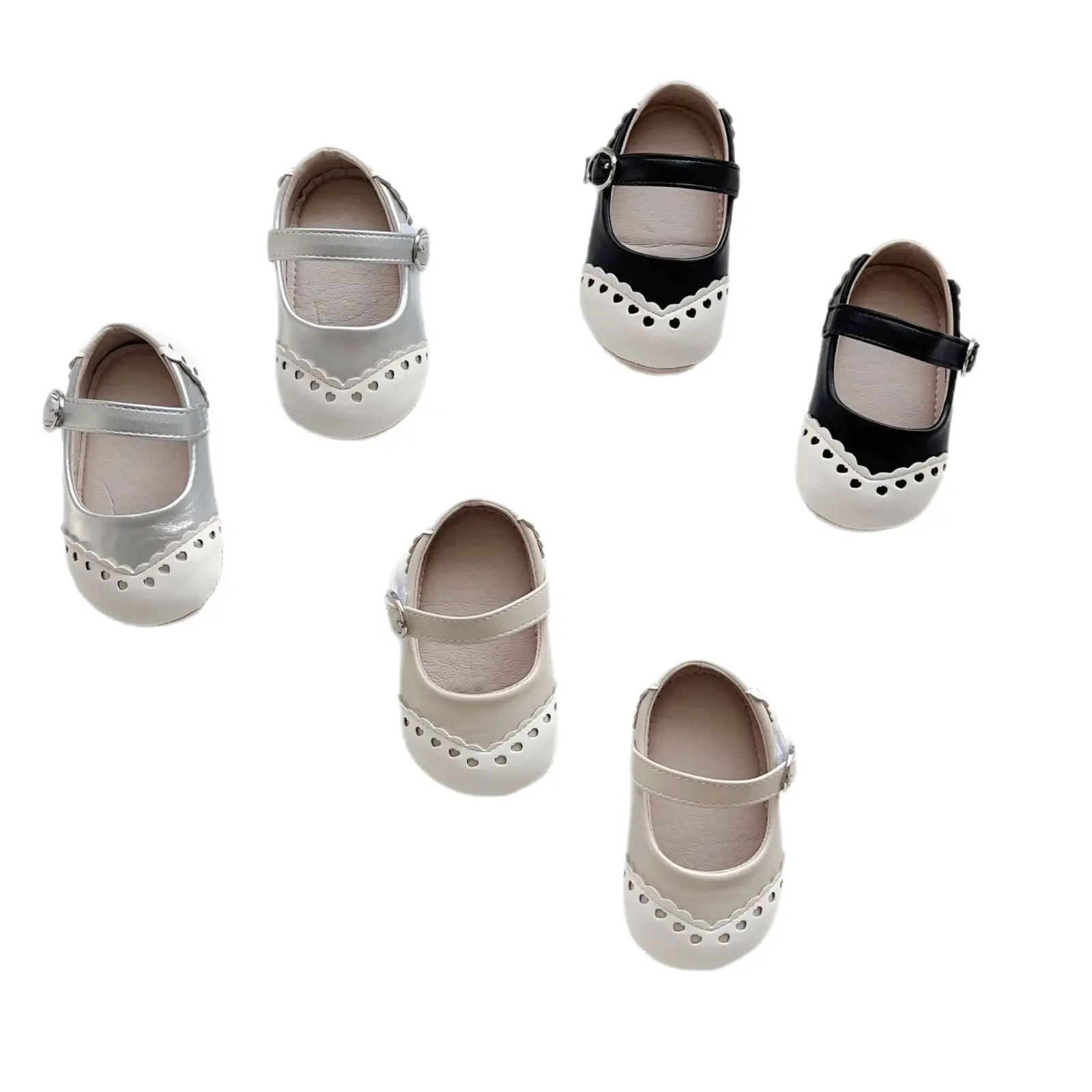 Korean Style Baby Toddler Shoes Silver Hook & Loop Flat