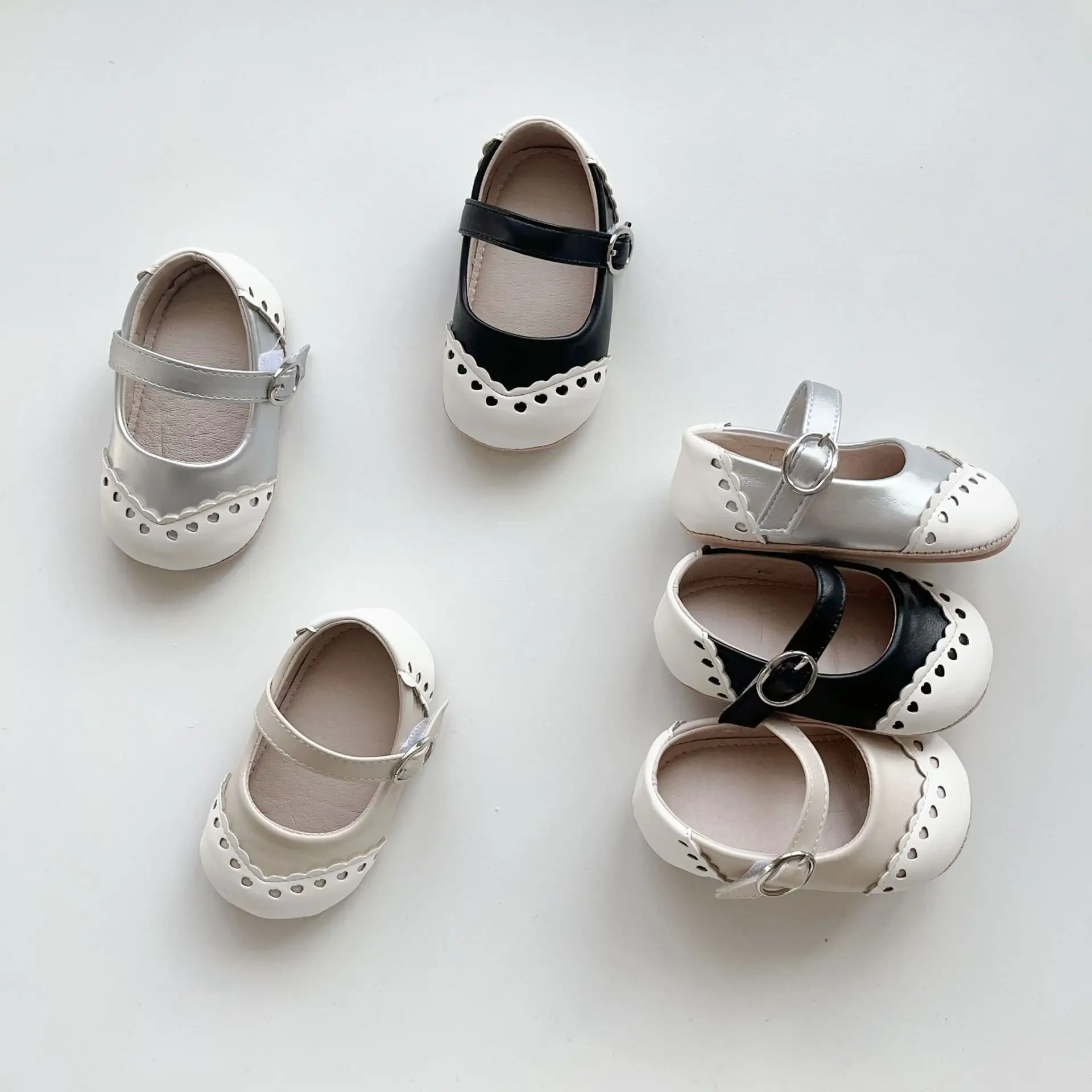 Korean Style Baby Toddler Shoes Silver Hook & Loop Flat — feature 1