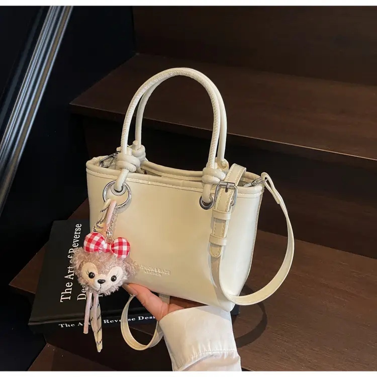 Women's Light Blue Leather Bucket Bag with Handle & Charm — feature 16