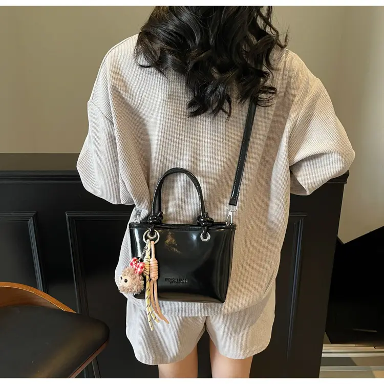 Women's Light Blue Leather Bucket Bag with Handle & Charm — feature 22