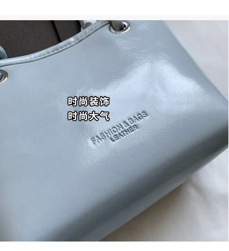 Women's Light Blue Leather Bucket Bag with Handle & Charm — feature 6