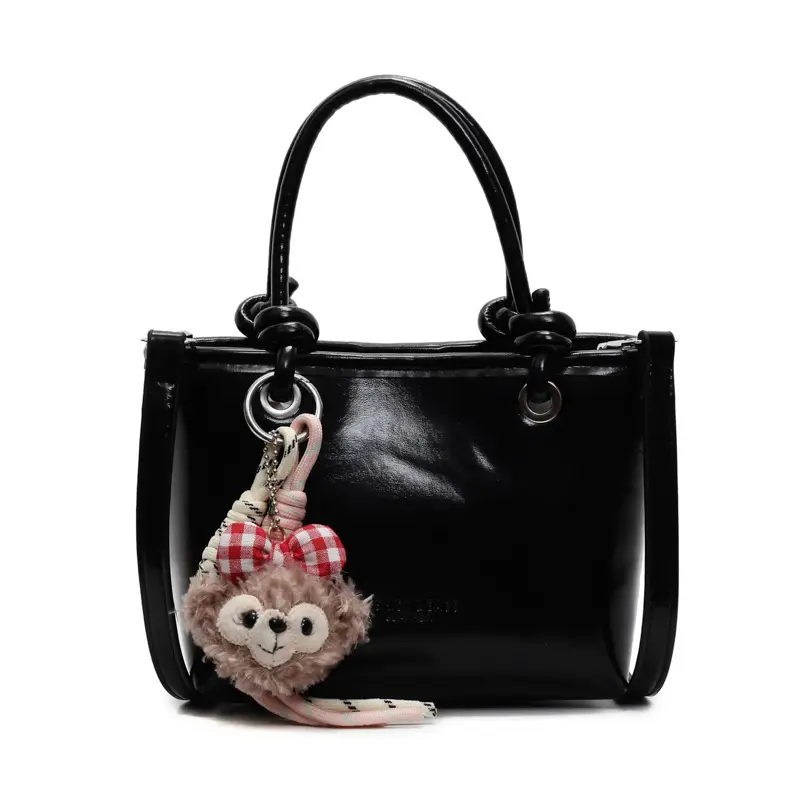 Women's Light Blue Leather Bucket Bag with Handle & Charm