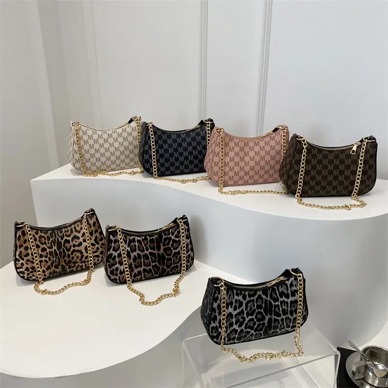 Trendy Women's Pink Monogram Shoulder Bag with Gold Chain - Image 11