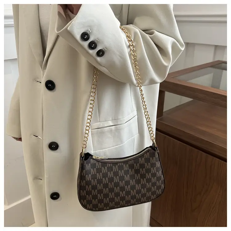 Trendy Women's Pink Monogram Shoulder Bag with Gold Chain — feature 28