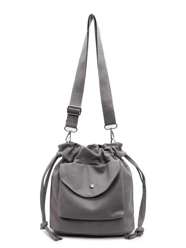 Beige Drawstring Canvas Shoulder Bag for Women - Image 10