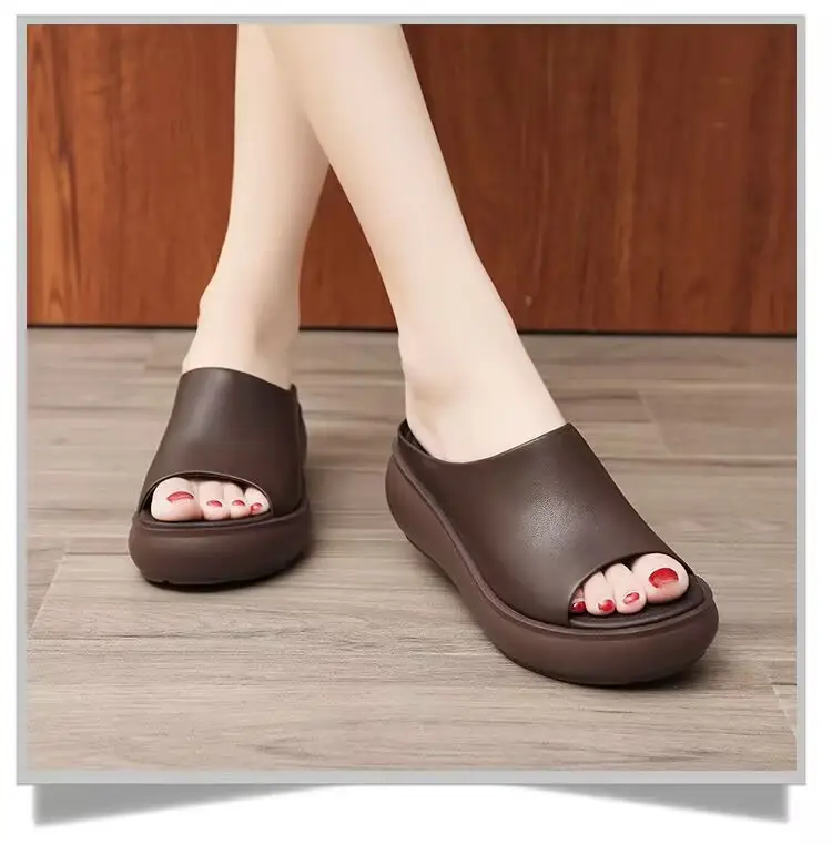 Soft Leather Vintage Wedge Slippers 2025 Spring and Summer New Ethnic Style Outgoing Wear Simple Thick Slippers for Women — feature 3