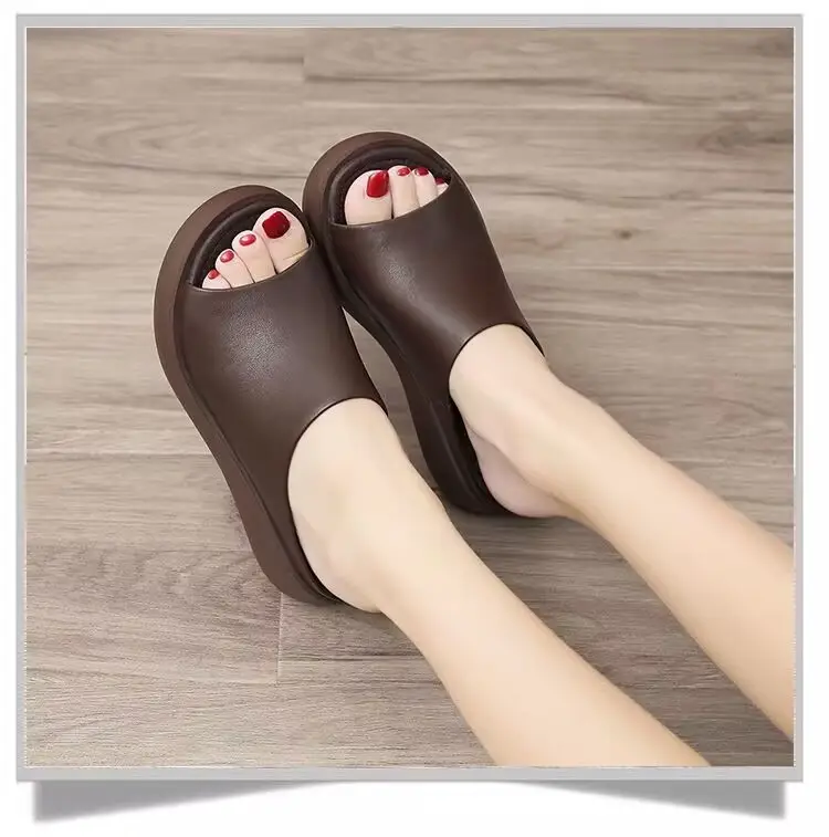 Soft Leather Vintage Wedge Slippers 2025 Spring and Summer New Ethnic Style Outgoing Wear Simple Thick Slippers for Women — feature 4