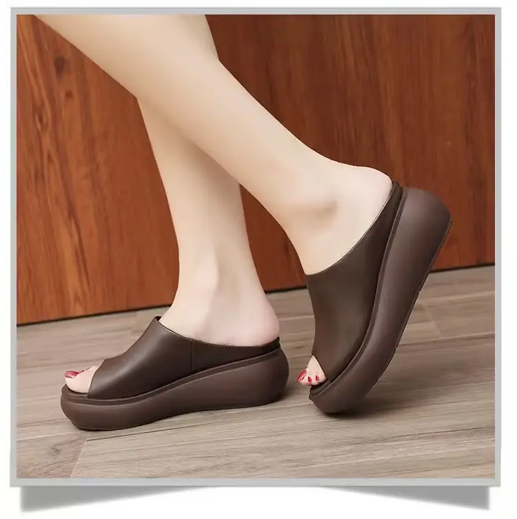 Soft Leather Vintage Wedge Slippers 2025 Spring and Summer New Ethnic Style Outgoing Wear Simple Thick Slippers for Women — feature 7