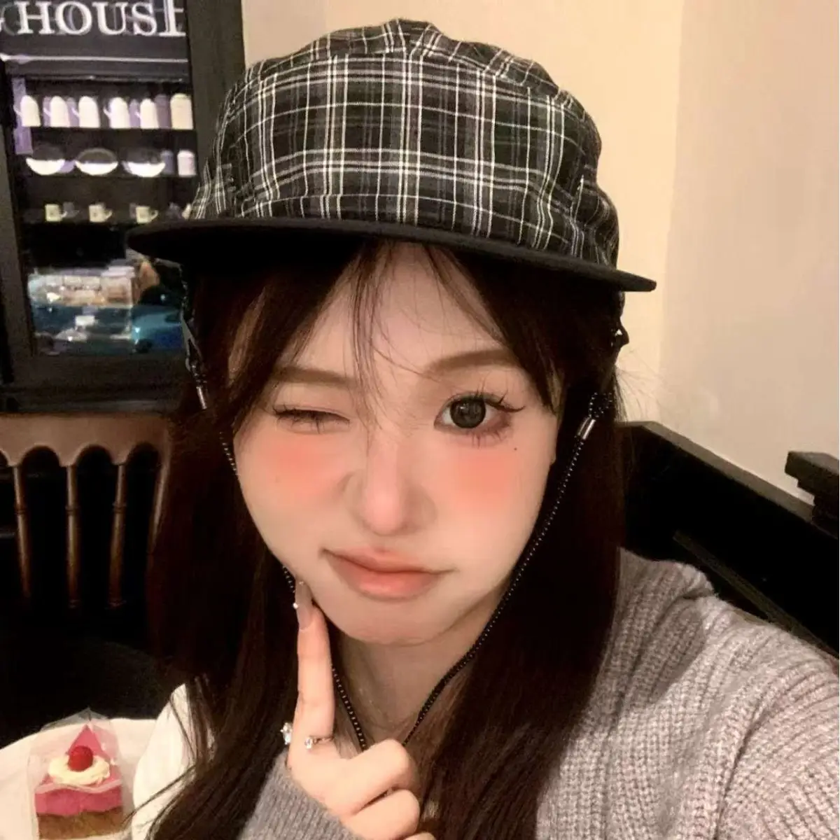 Japanese Plaid Drawstring Sun Hat for Men Women - Image 5