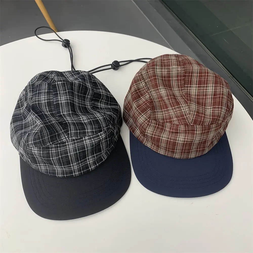 Japanese Plaid Drawstring Sun Hat for Men Women - Image 6