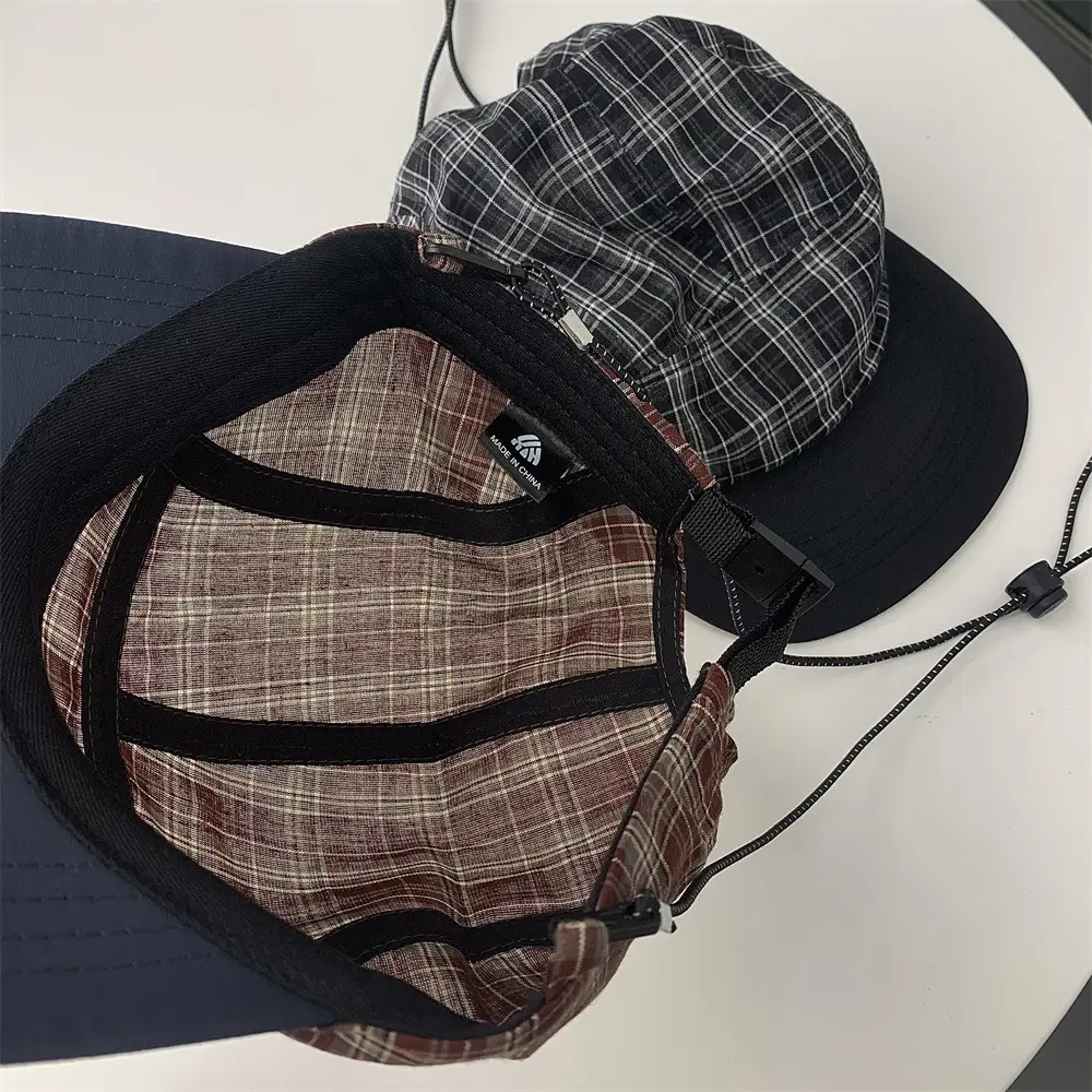 Japanese Plaid Drawstring Sun Hat for Men Women - Image 7