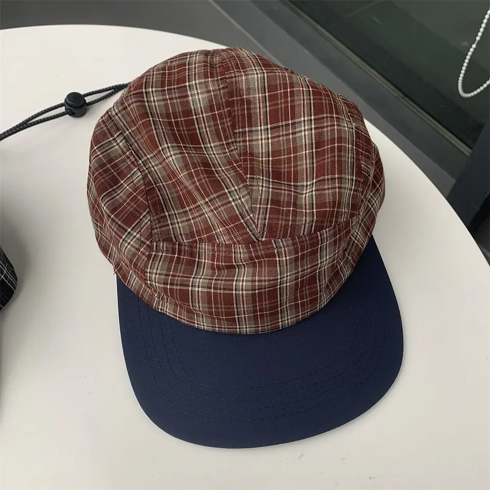 Japanese Plaid Drawstring Sun Hat for Men Women — feature 5