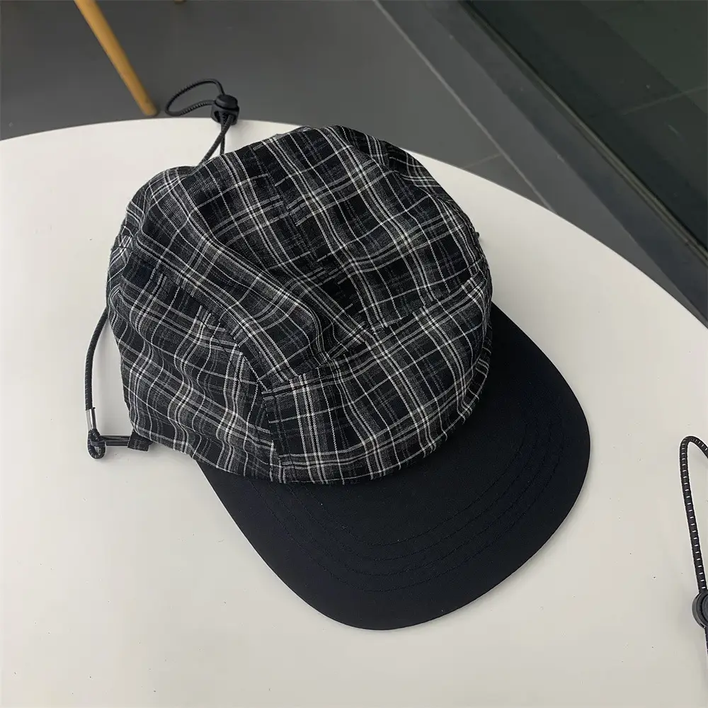 Japanese Plaid Drawstring Sun Hat for Men Women — feature 6