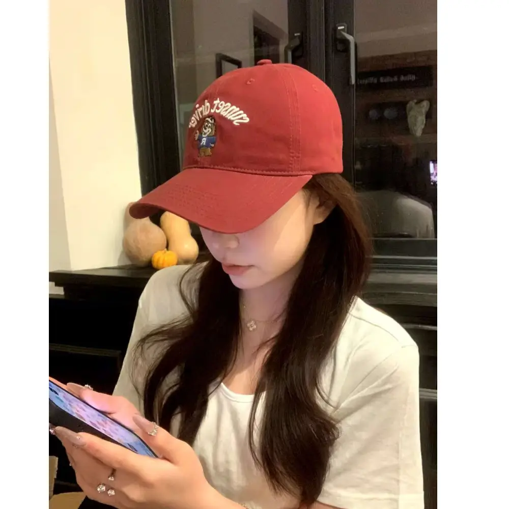 Women Vintage Bear Cap Wide Brim Korean Style - Image 4