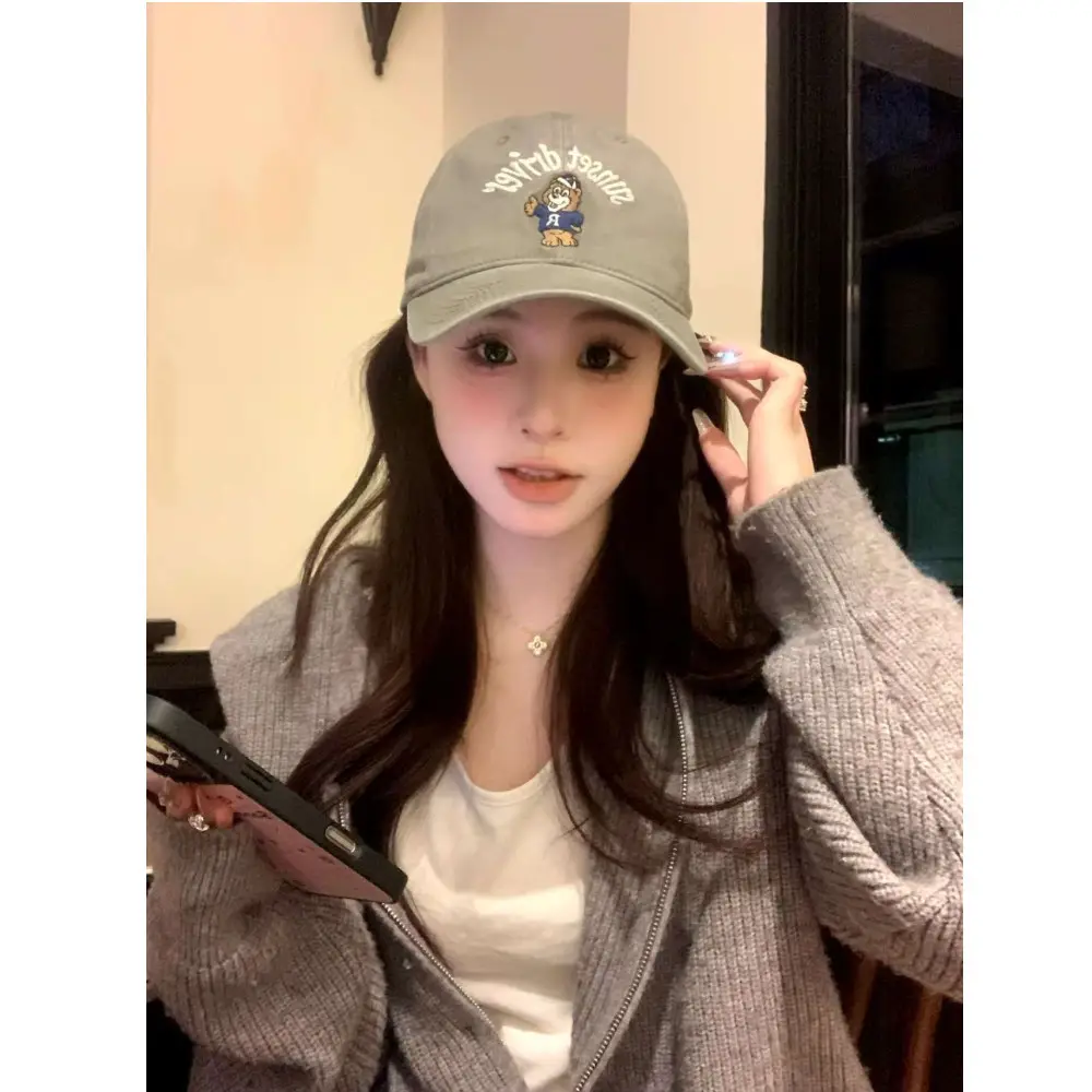 Women Vintage Bear Cap Wide Brim Korean Style - Image 6