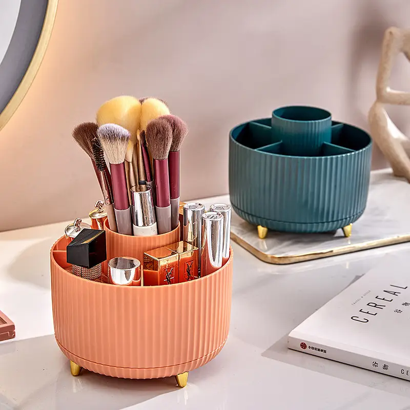 Pink Makeup Brush Holder 14cm Rotating Desk Storage