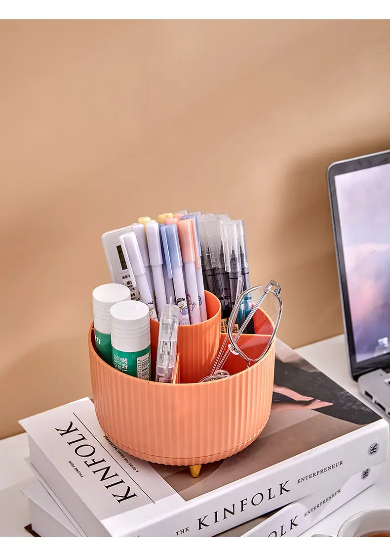 Pink Makeup Brush Holder 14cm Rotating Desk Storage — feature 16