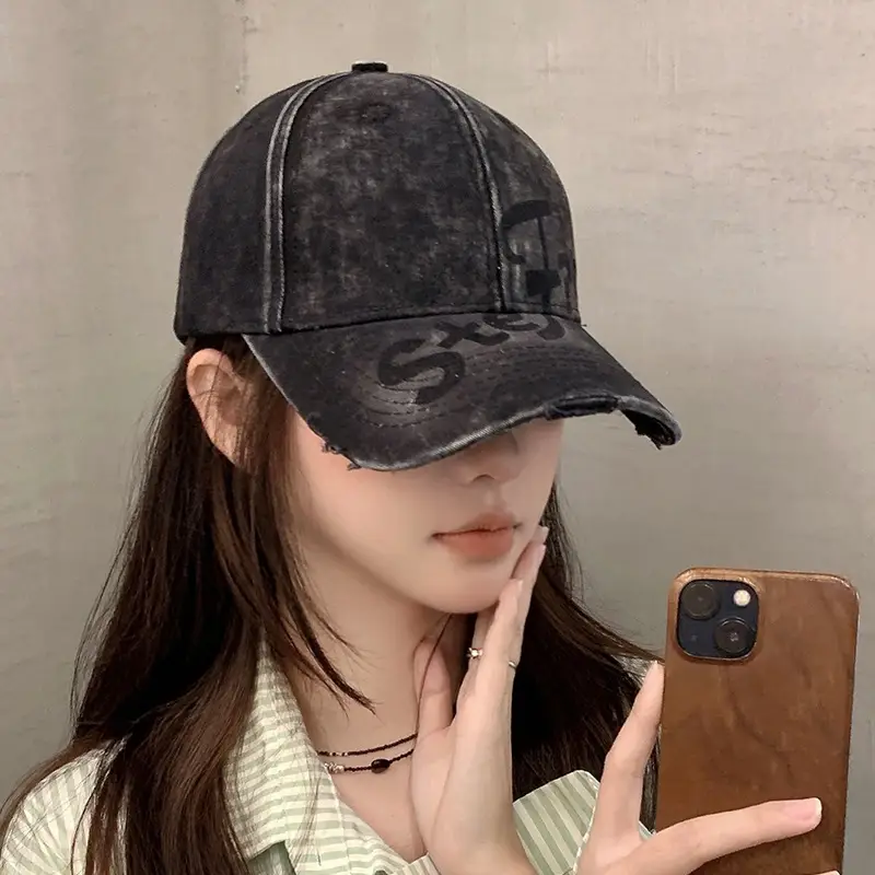 Women's Vintage Embroidered Baseball Cap Wide Brim Sunshade Cap - Image 7