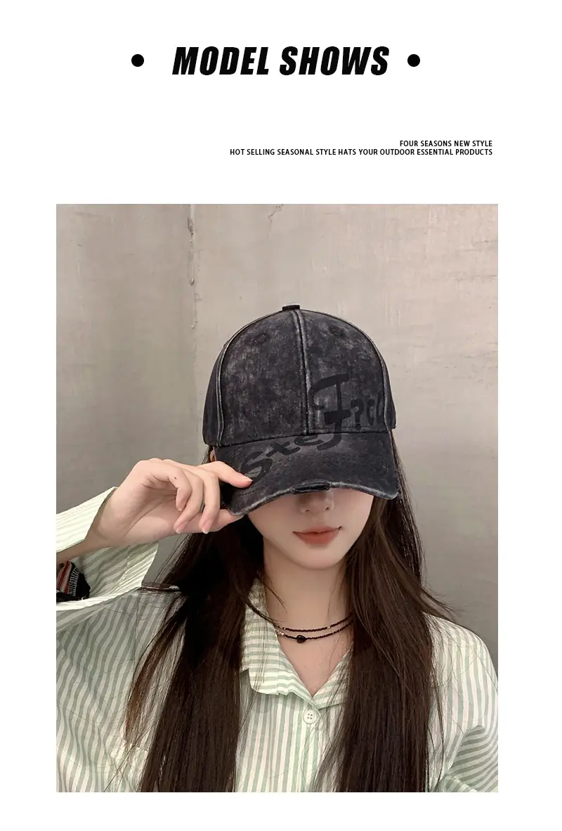 Women's Vintage Embroidered Baseball Cap Wide Brim Sunshade Cap — feature 3