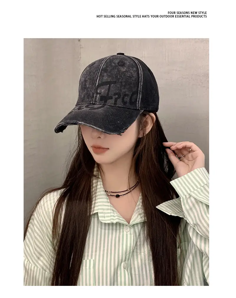 Women's Vintage Embroidered Baseball Cap Wide Brim Sunshade Cap — feature 4