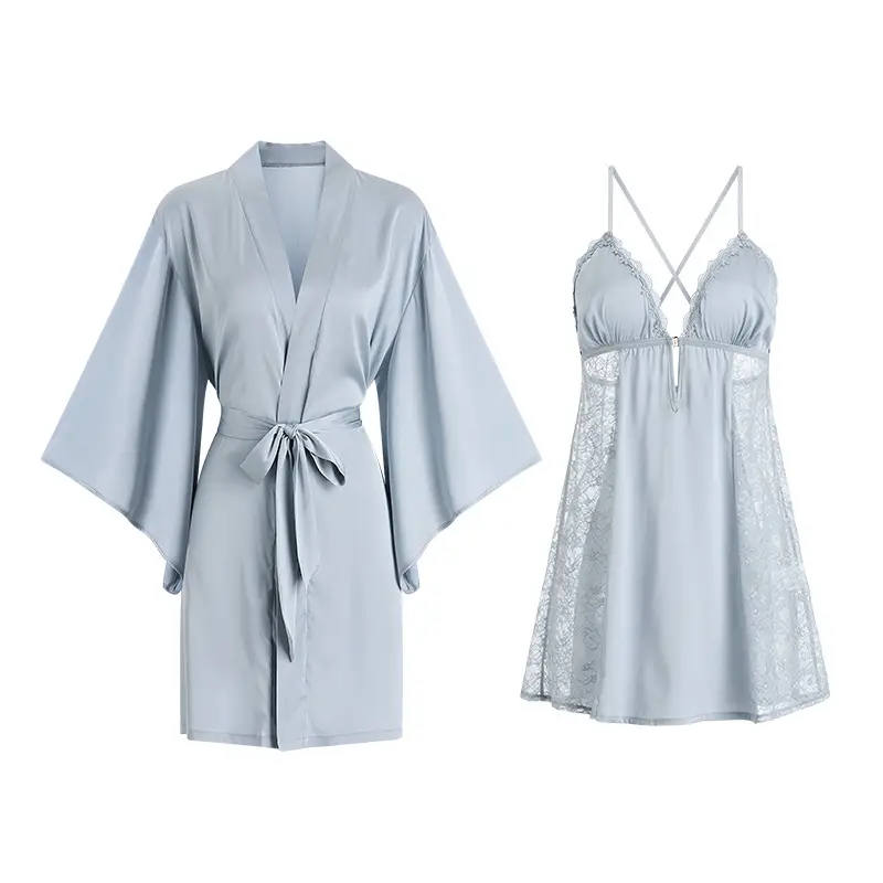 Geiruo Sexy Nightgown Red Satin Plus Belt