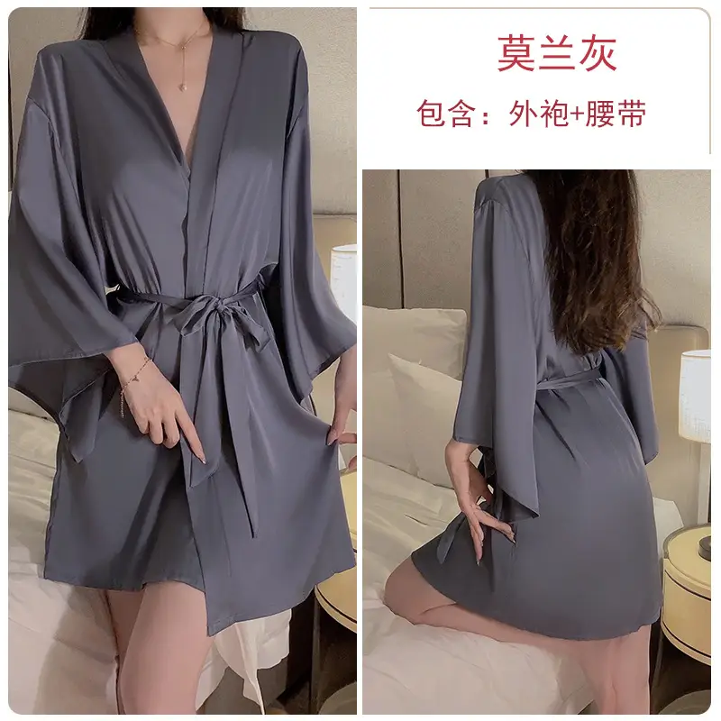 Geiruo Sexy Nightgown Red Satin Plus Belt