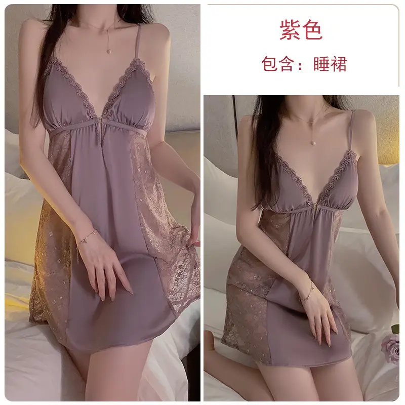 Geiruo Sexy Nightgown Red Satin Plus Belt