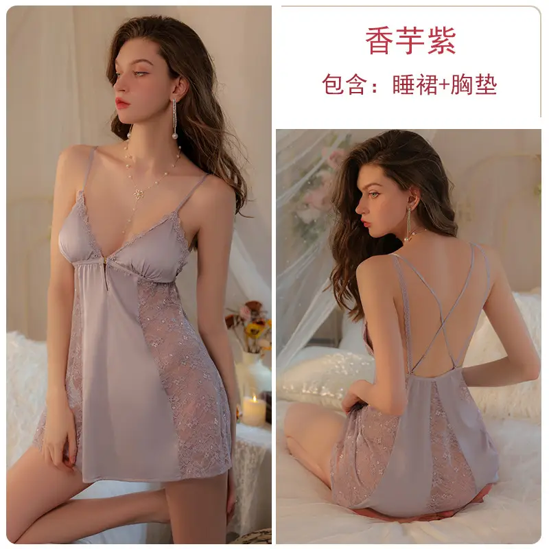 Geiruo Sexy Nightgown Red Satin Plus Belt