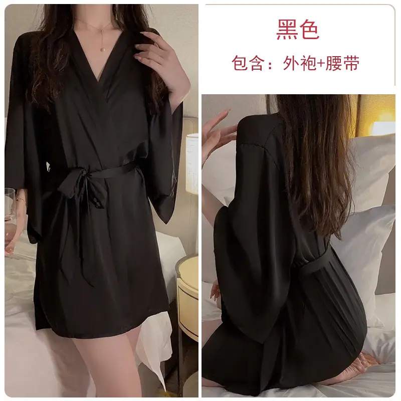 Geiruo Sexy Nightgown Red Satin Plus Belt