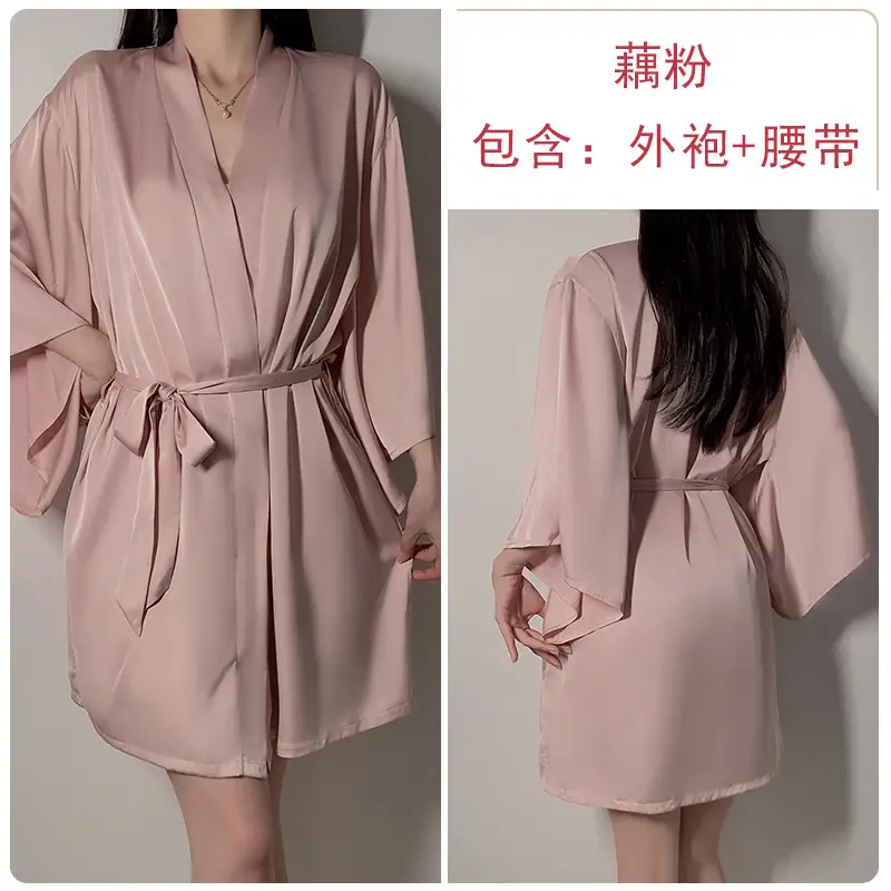 Geiruo Sexy Nightgown Red Satin Plus Belt