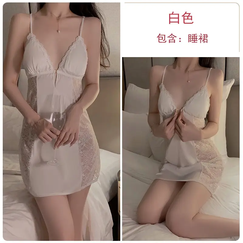 Geiruo Sexy Nightgown Red Satin Plus Belt