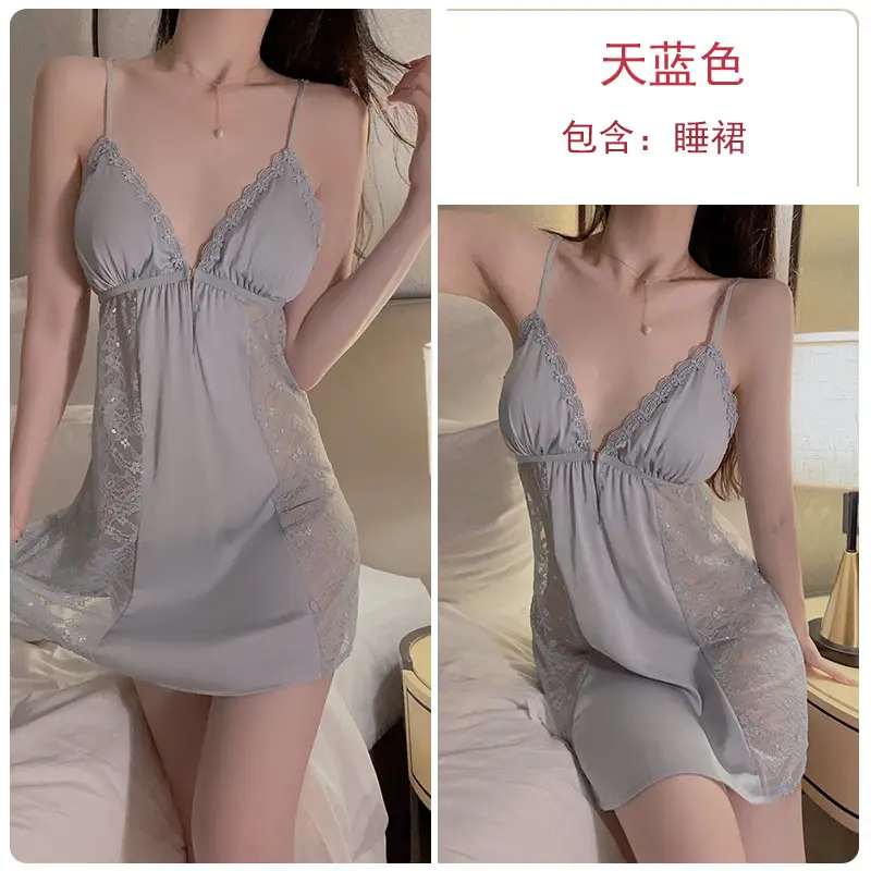 Geiruo Sexy Nightgown Red Satin Plus Belt