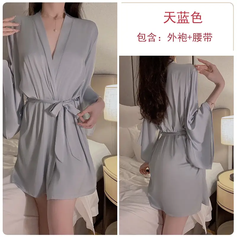 Geiruo Sexy Nightgown Red Satin Plus Belt