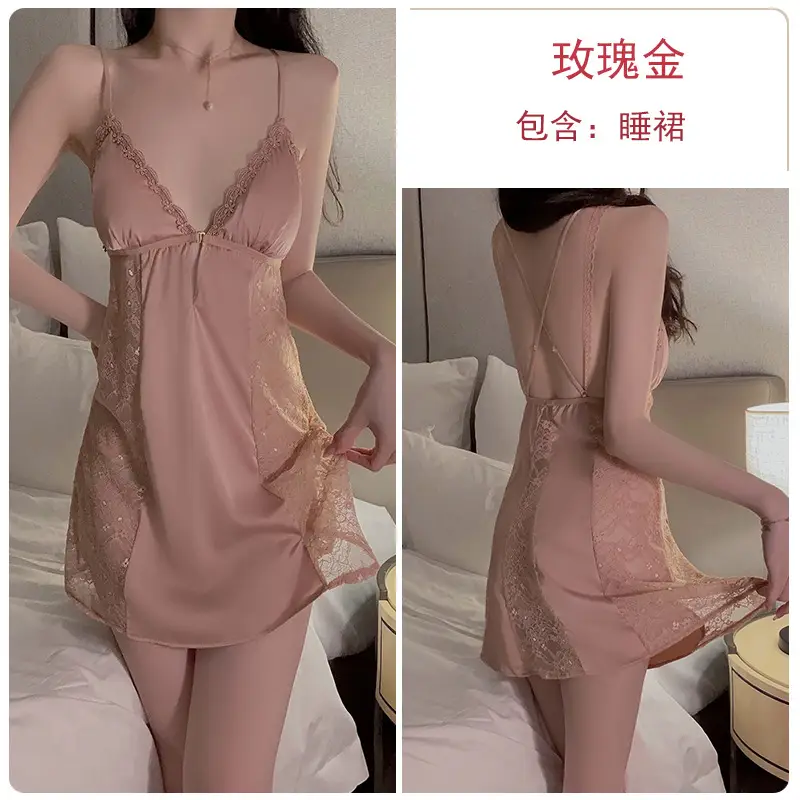 Geiruo Sexy Nightgown Red Satin Plus Belt