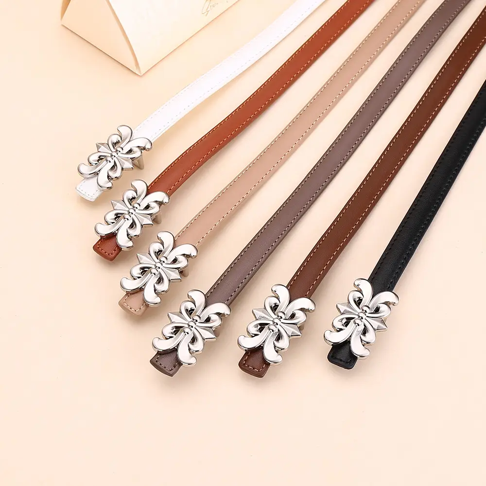 Women Cowhide Leather Belt Retro Fashion Thin Belt