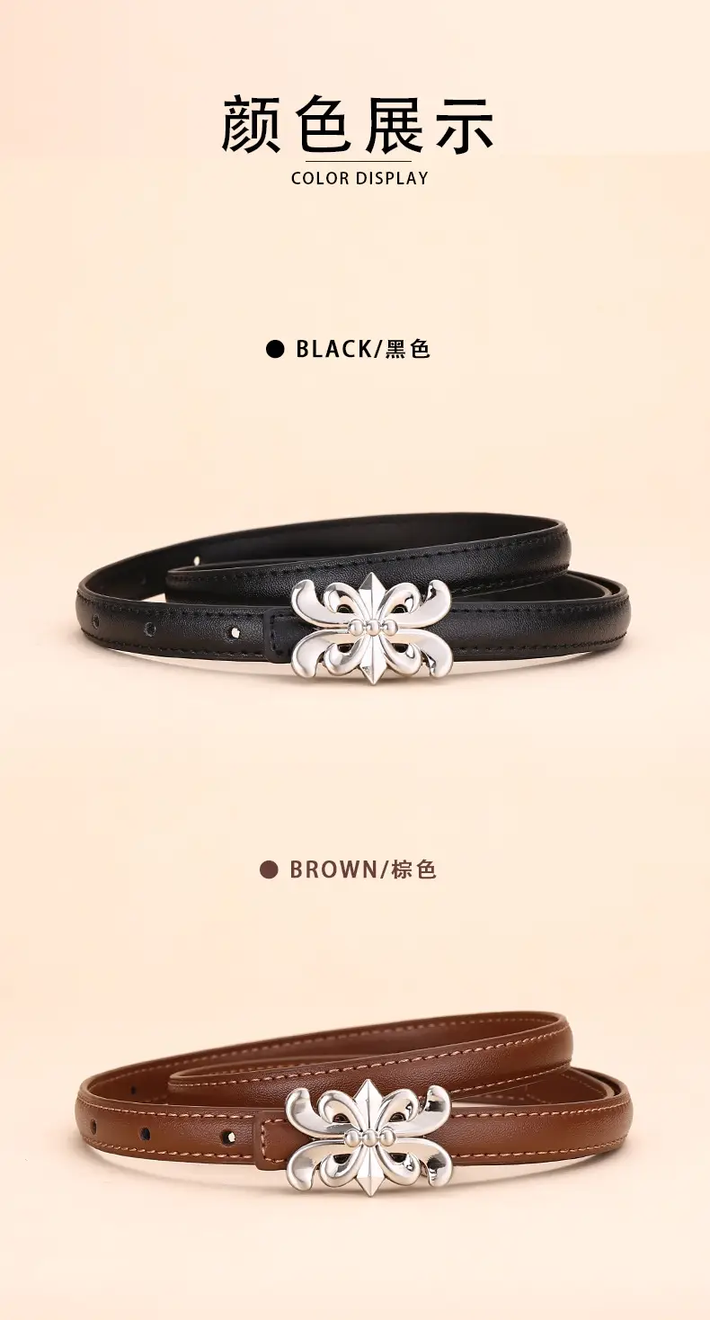 Women Cowhide Leather Belt Retro Fashion Thin Belt — feature 11