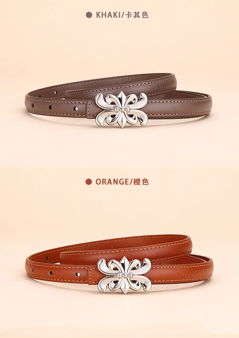 Women Cowhide Leather Belt Retro Fashion Thin Belt — feature 12