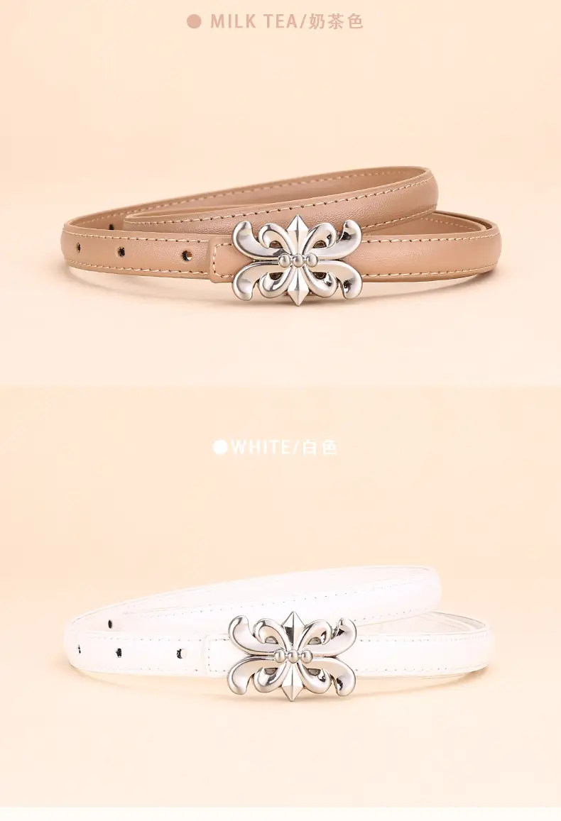 Women Cowhide Leather Belt Retro Fashion Thin Belt — feature 13