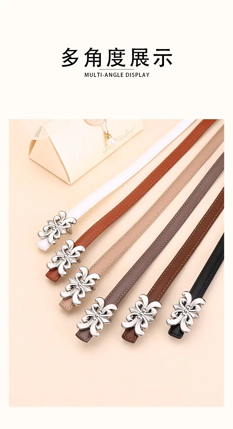 Women Cowhide Leather Belt Retro Fashion Thin Belt — feature 14