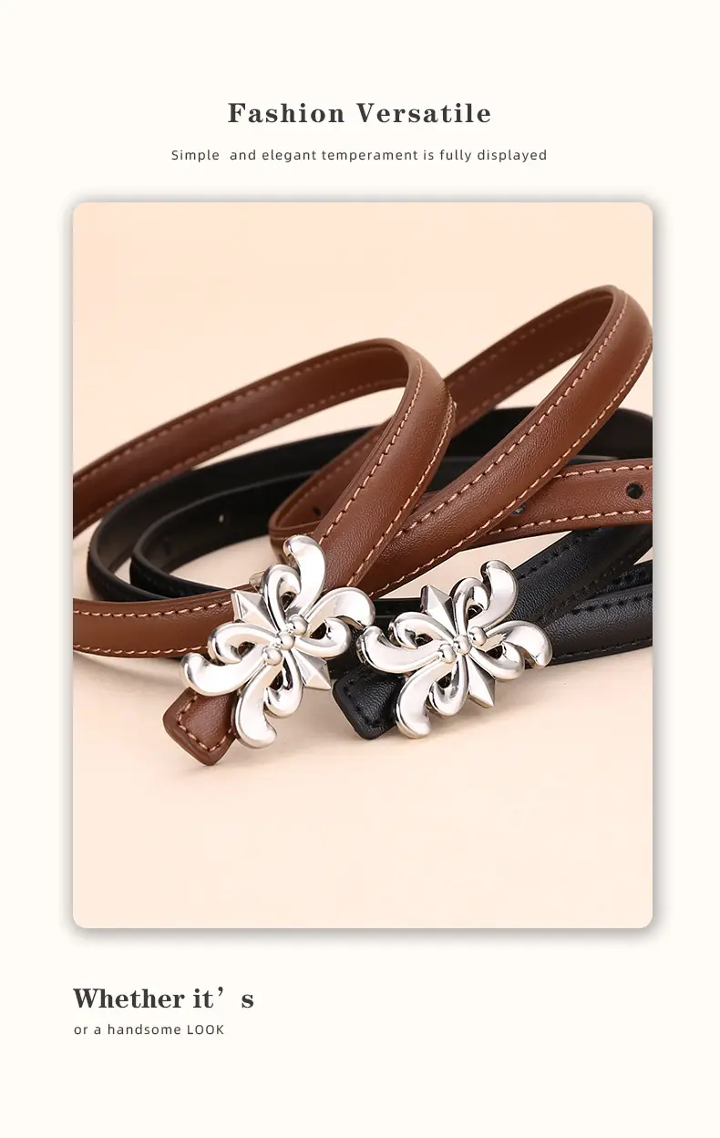 Women Cowhide Leather Belt Retro Fashion Thin Belt — feature 15