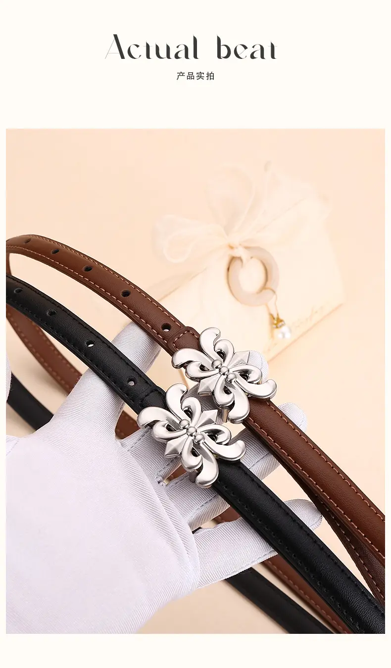 Women Cowhide Leather Belt Retro Fashion Thin Belt — feature 16