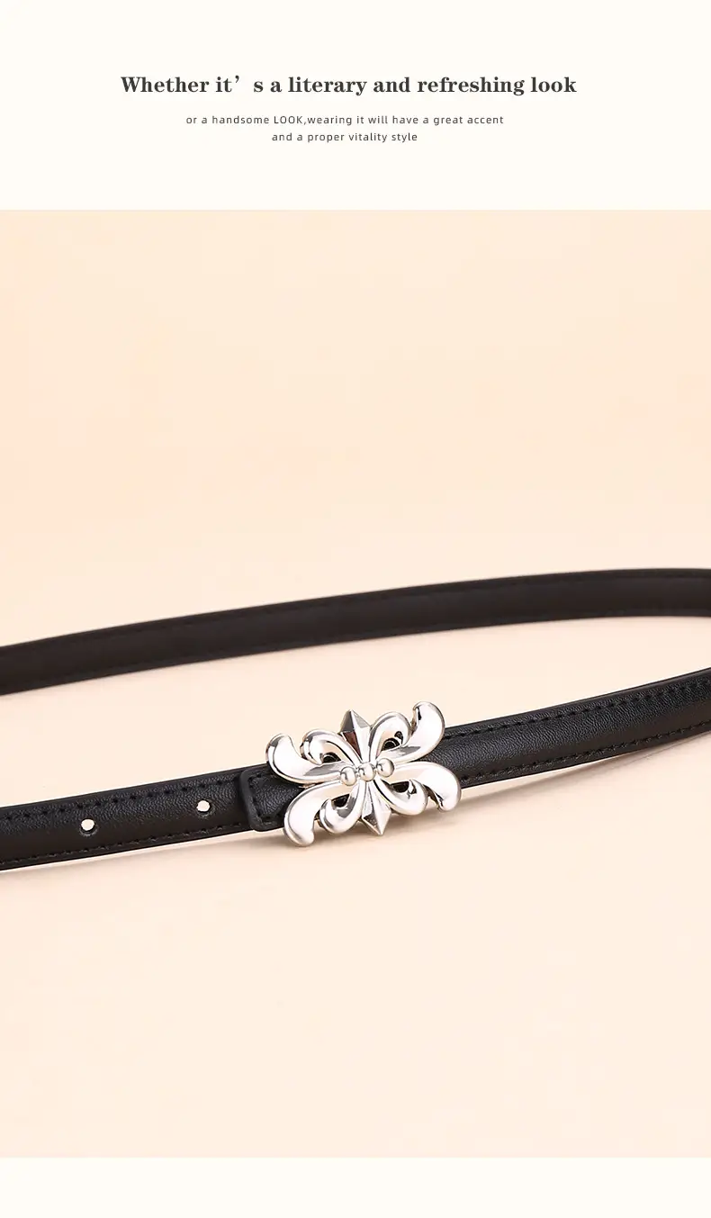 Women Cowhide Leather Belt Retro Fashion Thin Belt — feature 17
