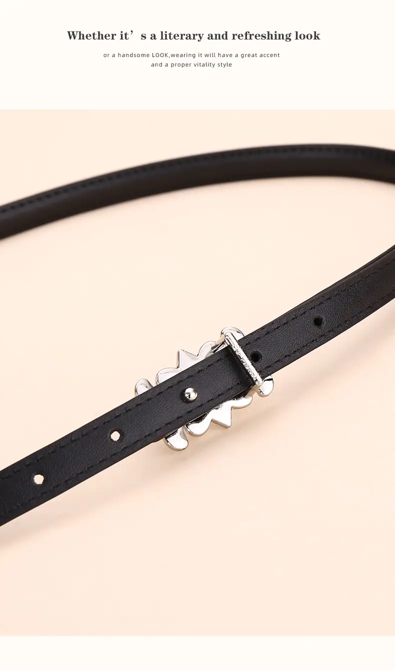 Women Cowhide Leather Belt Retro Fashion Thin Belt — feature 18