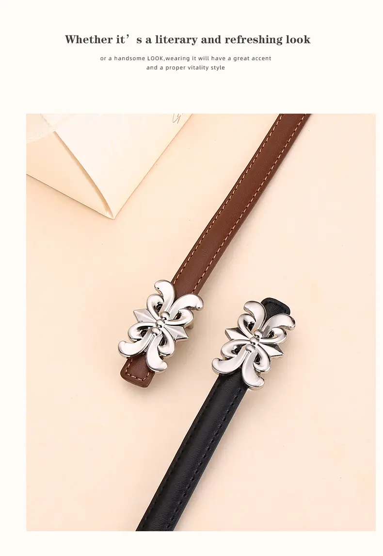Women Cowhide Leather Belt Retro Fashion Thin Belt — feature 19