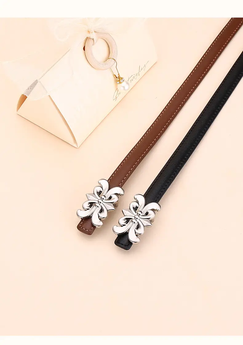 Women Cowhide Leather Belt Retro Fashion Thin Belt — feature 23