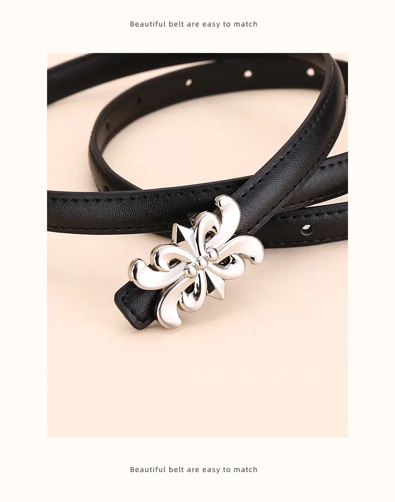Women Cowhide Leather Belt Retro Fashion Thin Belt — feature 24