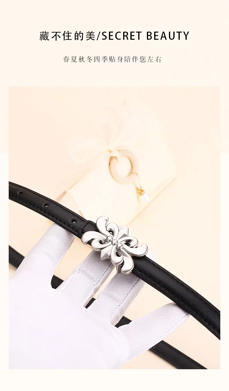 Women Cowhide Leather Belt Retro Fashion Thin Belt — feature 3