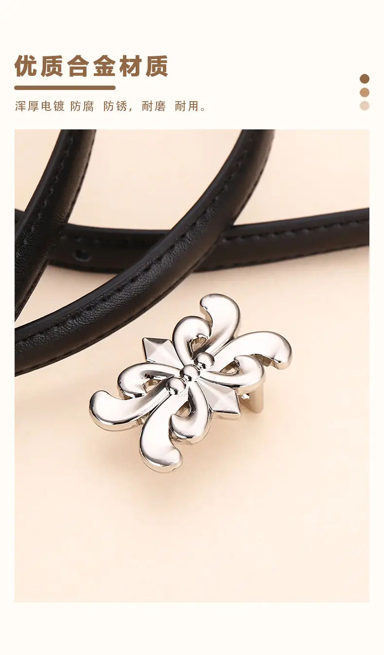 Women Cowhide Leather Belt Retro Fashion Thin Belt — feature 7