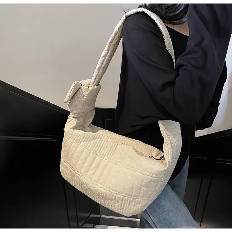 Women's Crossbody Bag with Quilted Design Brown White Striped Top — feature 12